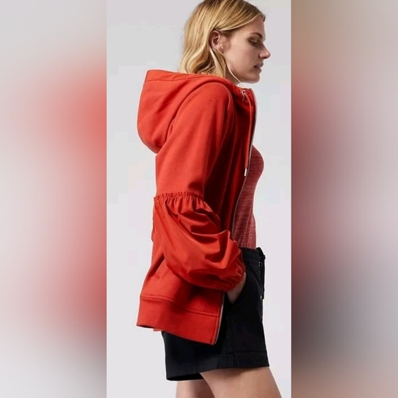Athleta "On My Way Triumph" Hoodie in Rust Full Zip Balloon Sleeve Jacket Sz 2XL - Picture 2 of 9